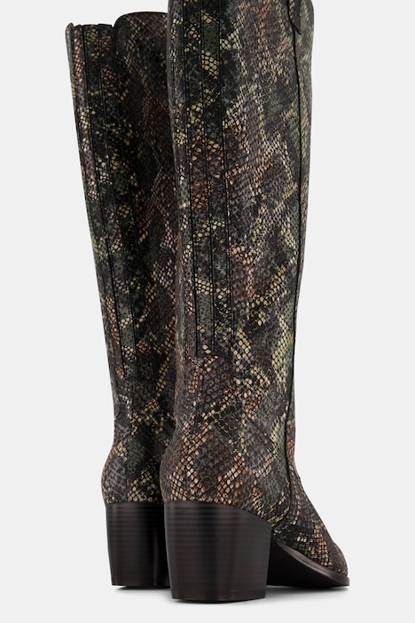 Lederstiefel, XXL-Schaft, Schlangenlederoptik, Weite H