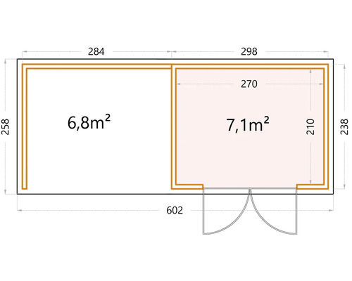 Tuinhuis Classico 3024 incl. regengoot met zijdak, achterwand en zijwand links 602 x 258 cm lichtgrijs
