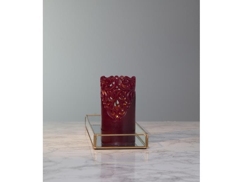 Star Trading LED-Kerze Pillar Clary Ø 8 x 15 cm, Rot LED-Wachskerze mit Ornamenten