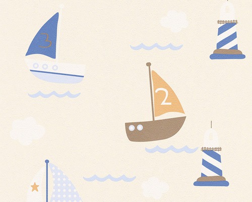 Papierbehang 93554-8 Jongens & Meisjes 2018 scheepsmotieven crèmekleurig