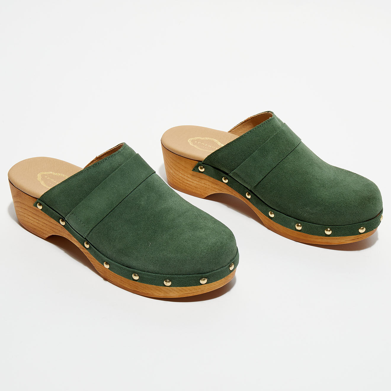 Apologie Studio Sabots en Velours de Cuir Sofia kaki - Talon 5 cm