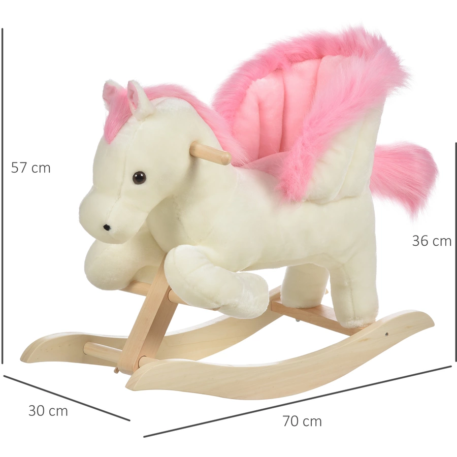 HOMCOM Schaukelpferd mit Tiergeräusche weiß, rosa