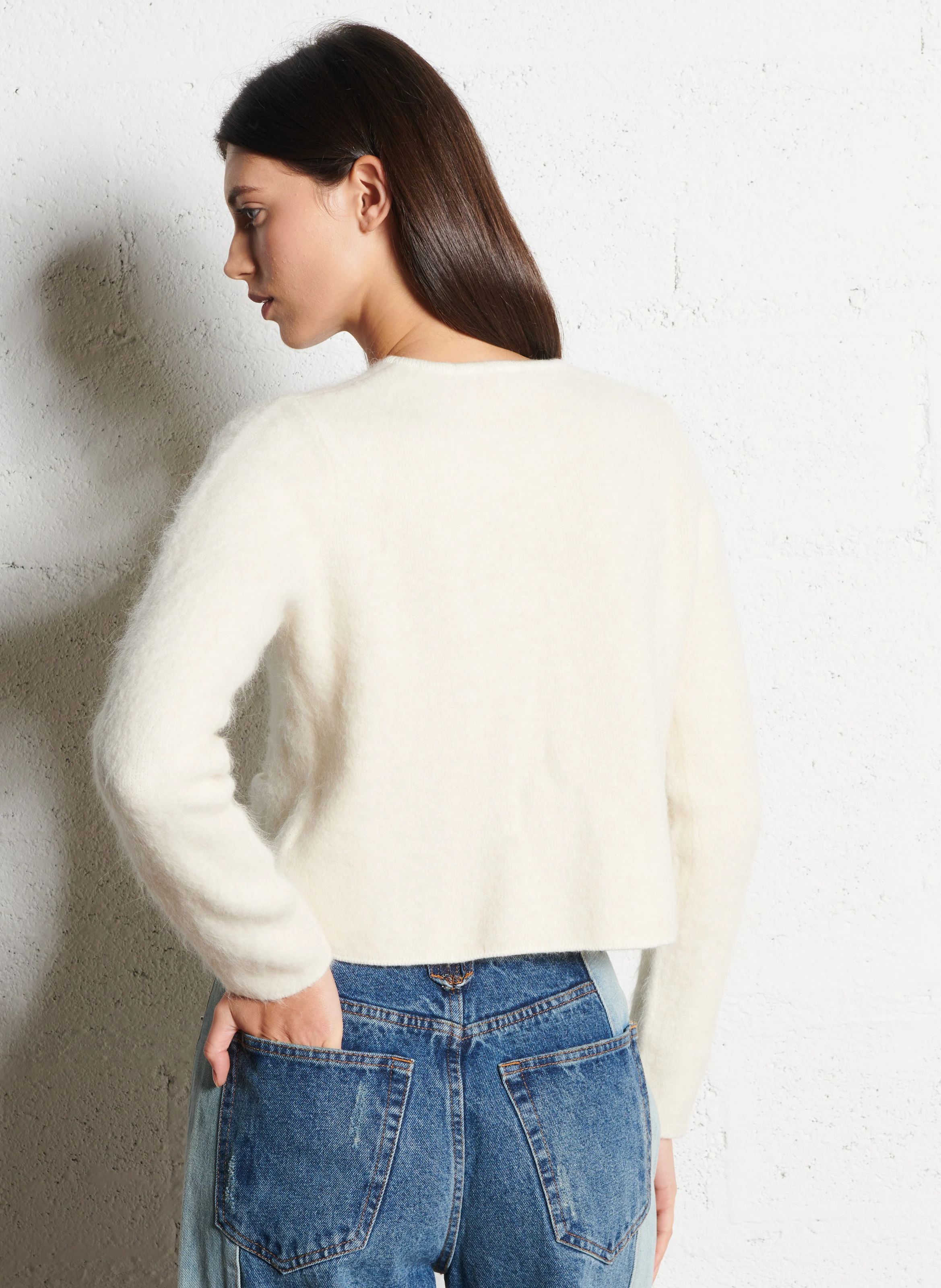 GRAYSON - Cardigan court en laine mélangée| Beige
