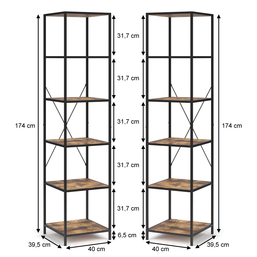 VICCO Loft Standregal Fyrk 2er Set Bücherregal Wandregal Holz Regal 174x40x40 cm