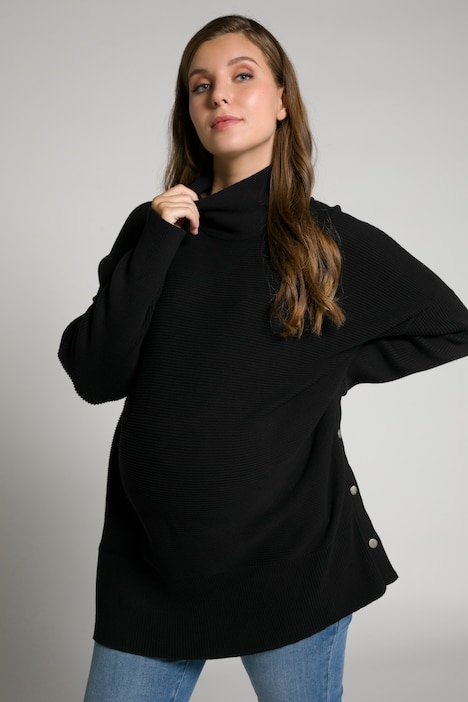 Bellieva-Pullover, Stehkragen, Druckknöpfe, Langarm, GOTS