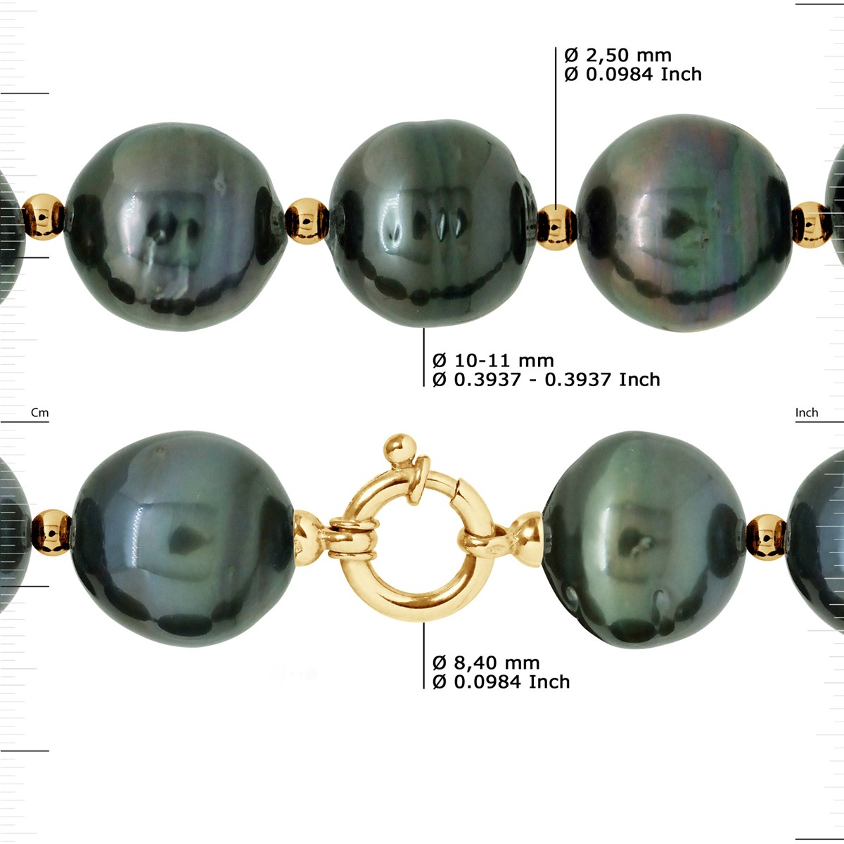 Bracelet Perles de Tahiti Cerclées 10-11 mm Viroles et Fermoir Prestige Or Jaune
