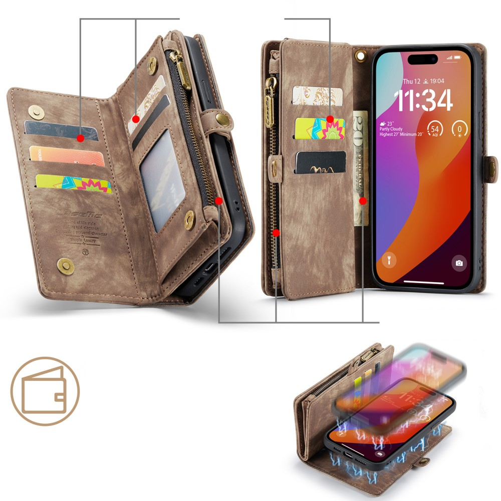 iPhone 16 Pro Max 2in1 Leder Tasche   Magnet Hardcase Karten Etui - Braun