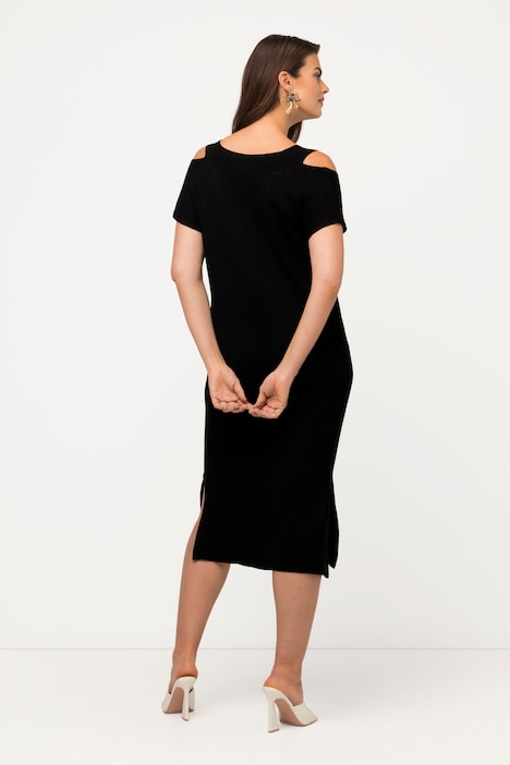 Midikleid, Strickkleid, Cut-Out, V-Ausschnitt, Halbarm