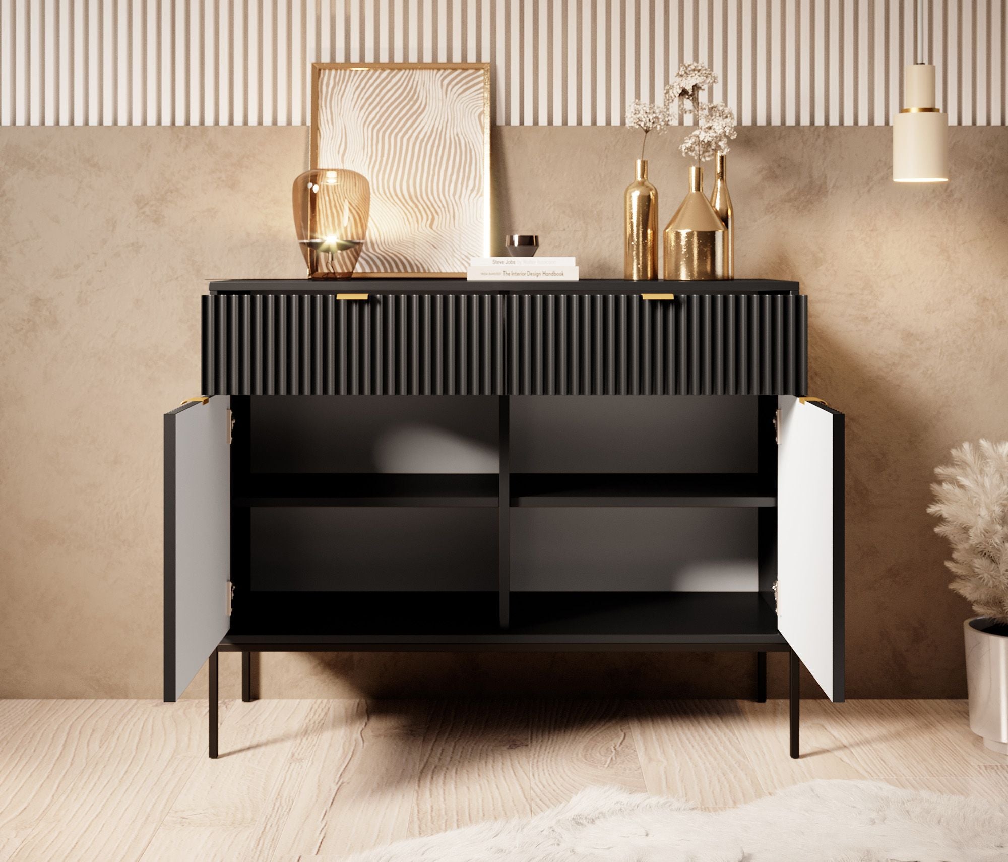 Meubella - Dressoir Navil - Zwart - 104 cm
