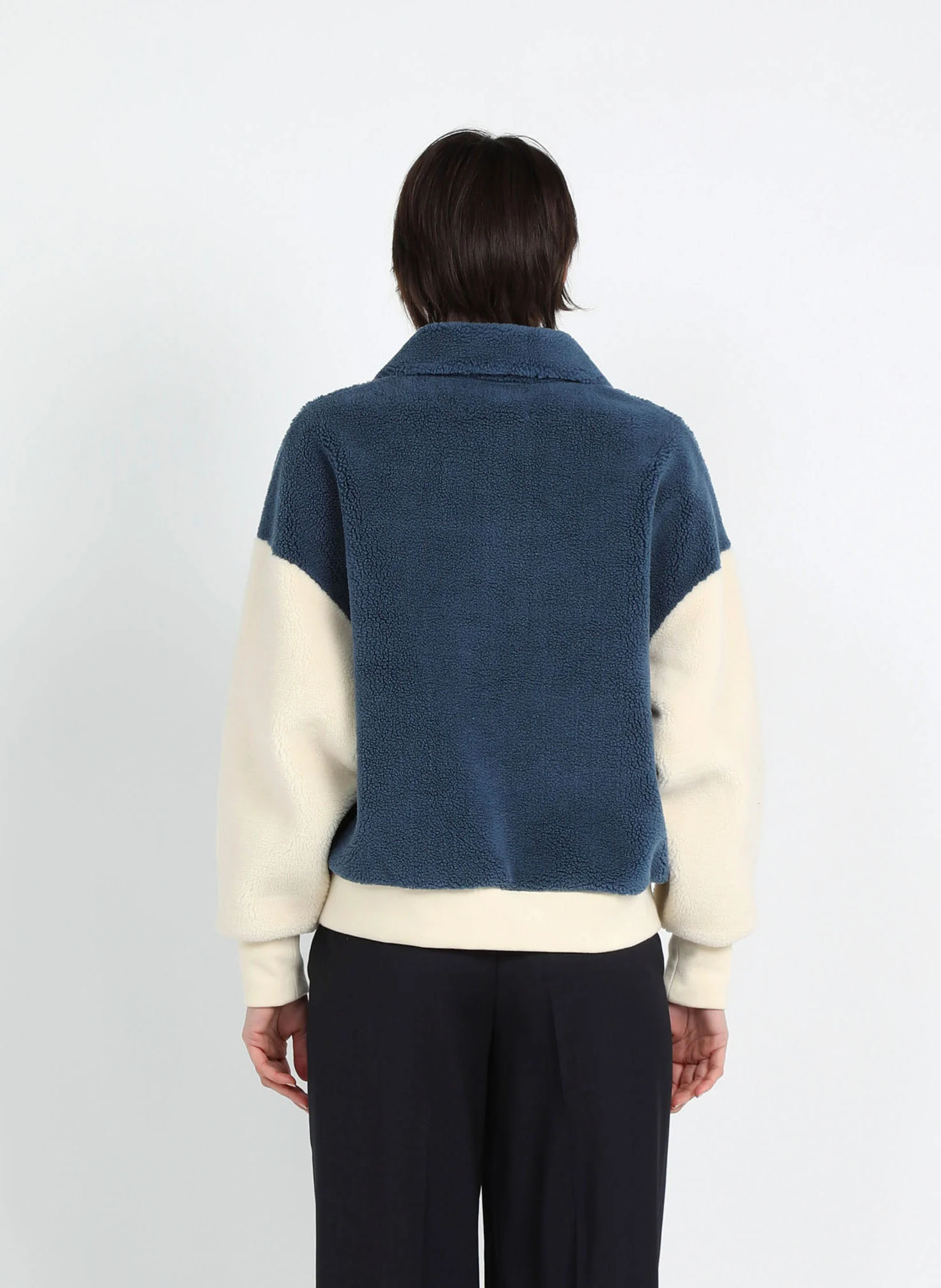 MINSK - Veste teddy oversize bicolore | Bleu