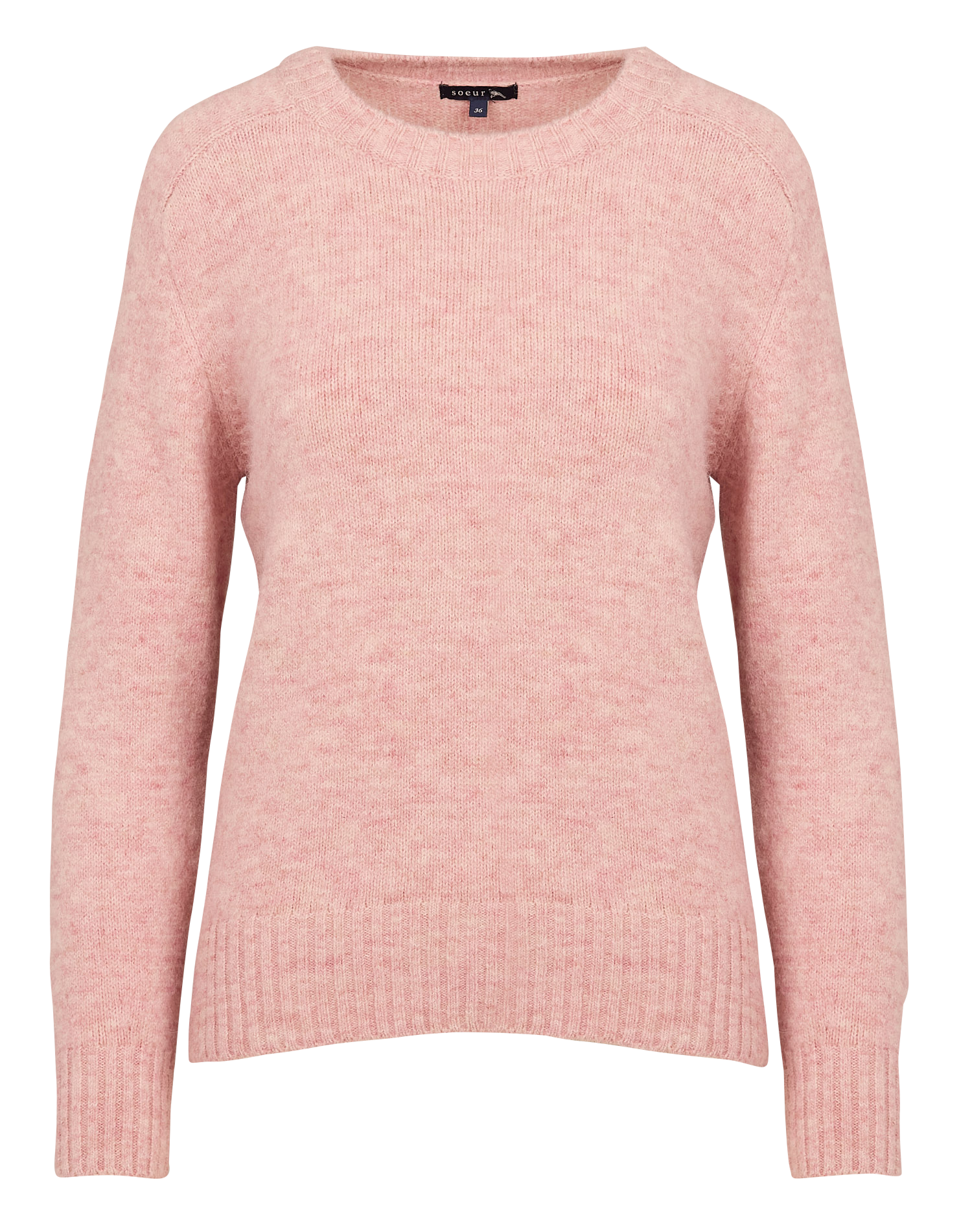 ENVIE - Pull col rond droit en maille tricotée | Rose