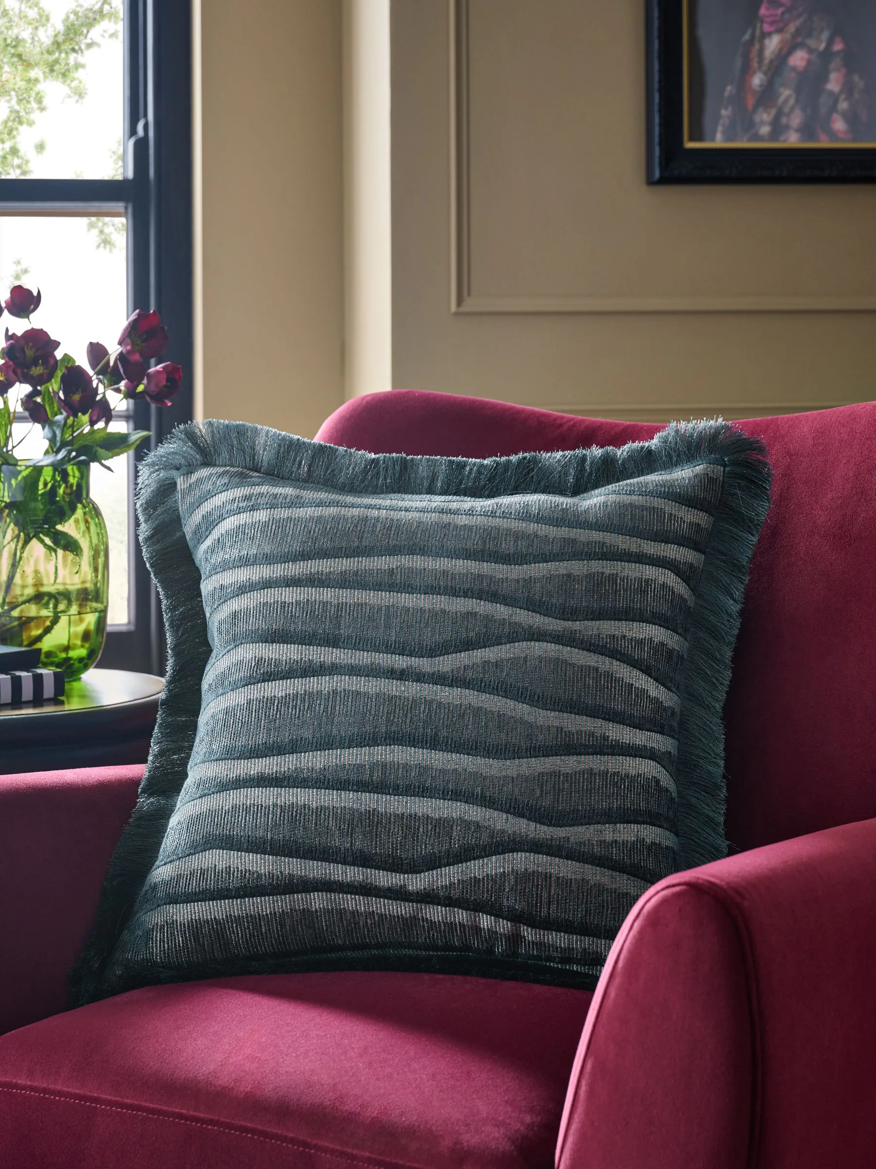 Abstract Wave Fringe Cushion