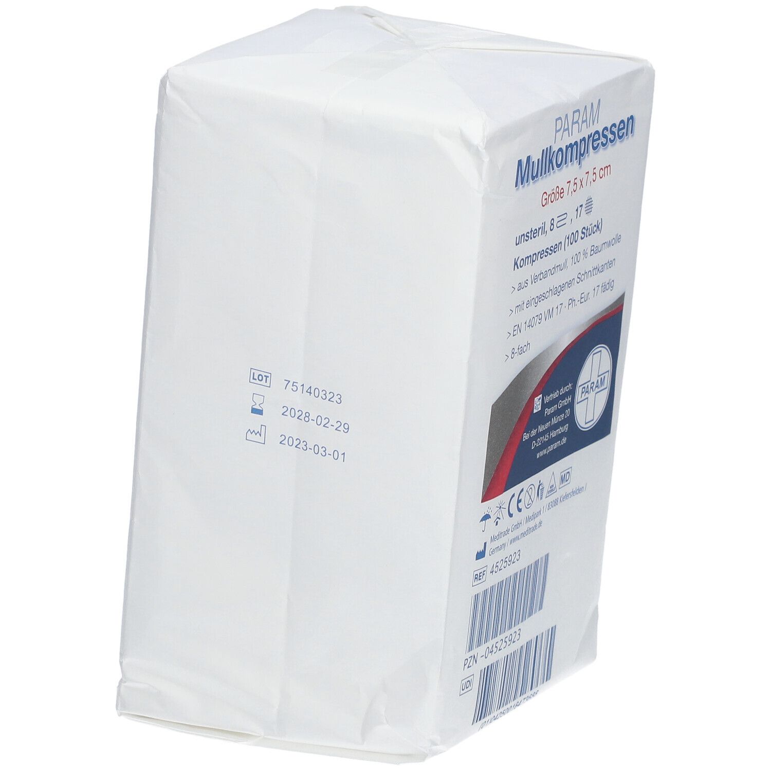 PARAM Mullkompressen 7,5 cm x 7,5 cm unsteril 8-fach