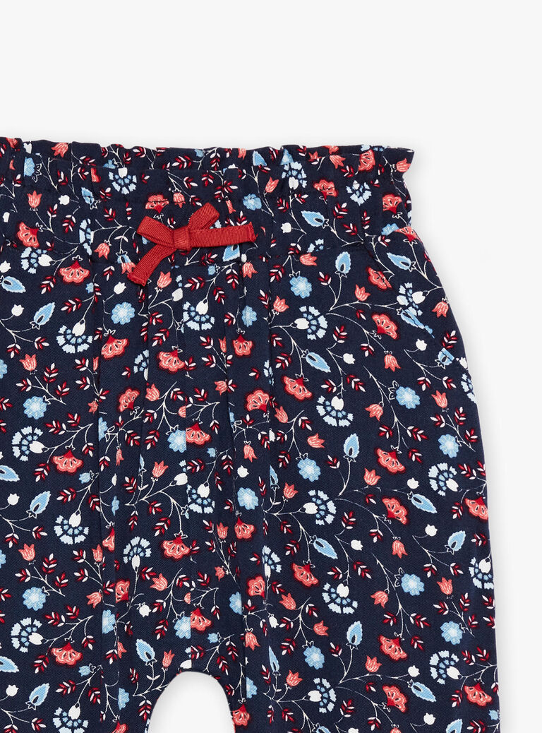 Pantalon bleu marine fleuri