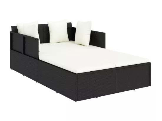 Chaise longue avec coussins noir 182x118x63 cm résine tressée
