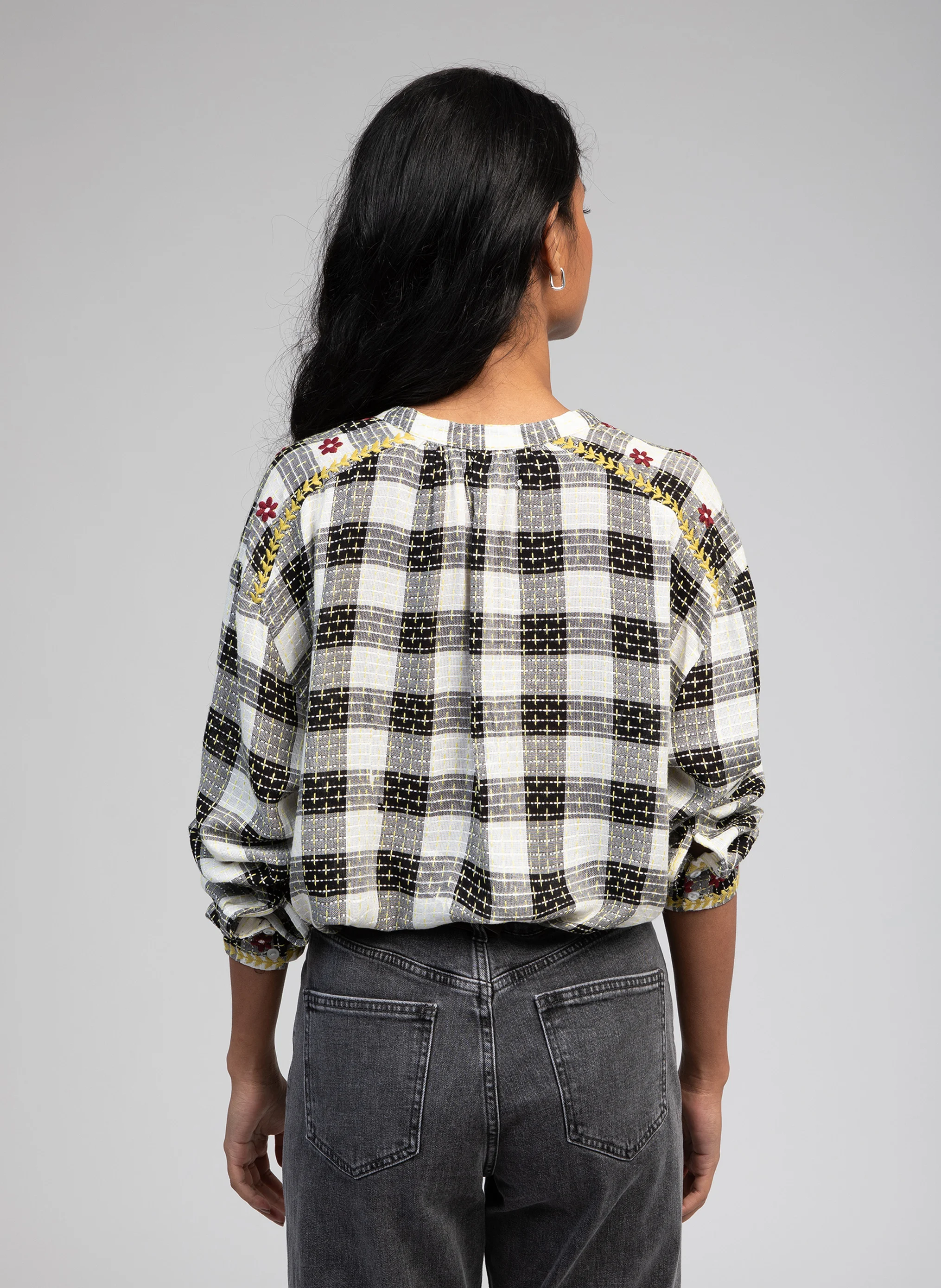 SOLANE - Blouse ample à carreaux | Noir