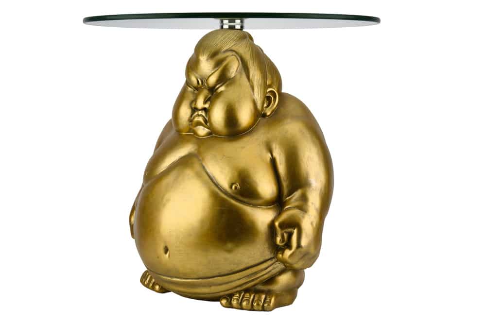 Runder Couchtisch SUMO 55cm gold Skulptur handmade