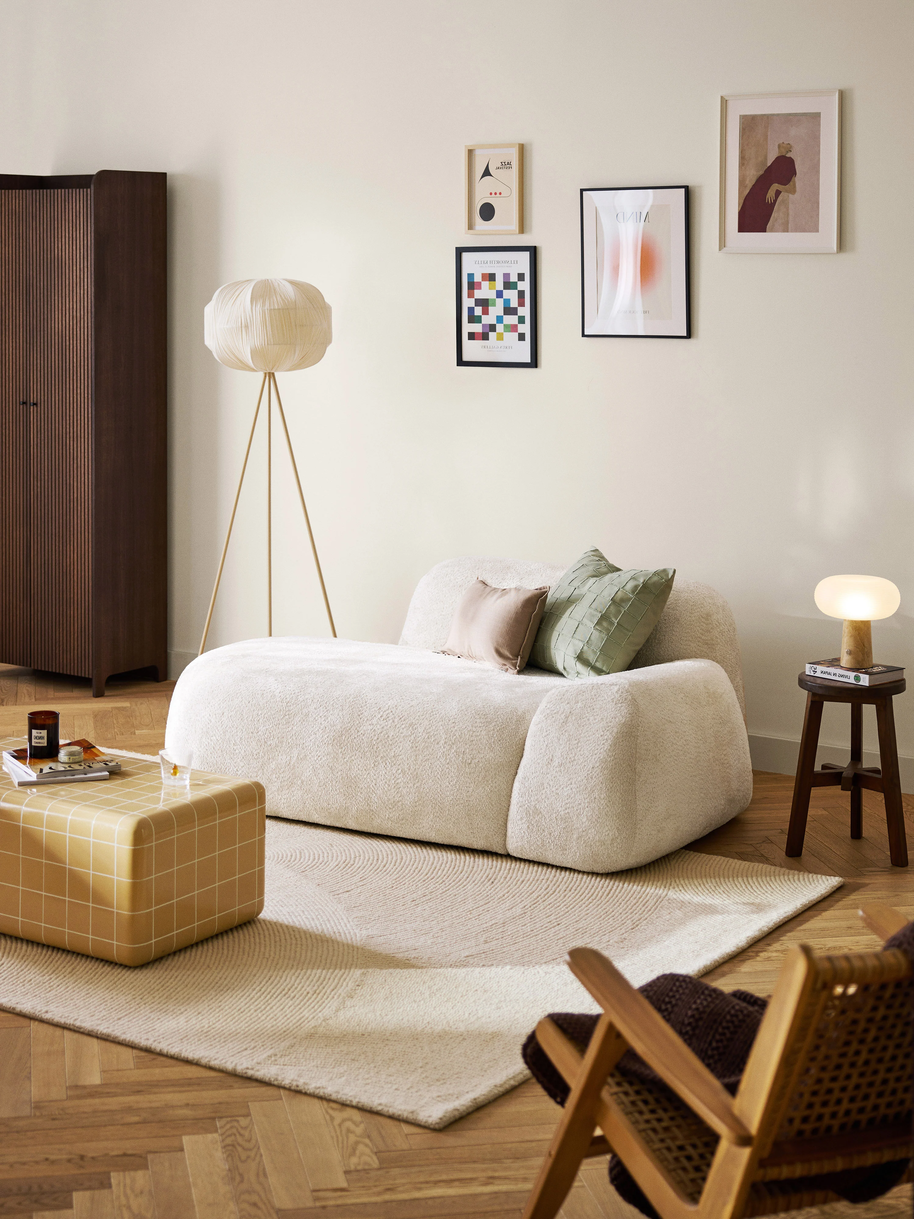 Teddy bouclé bank Wolke (2-zits) met chaise longue