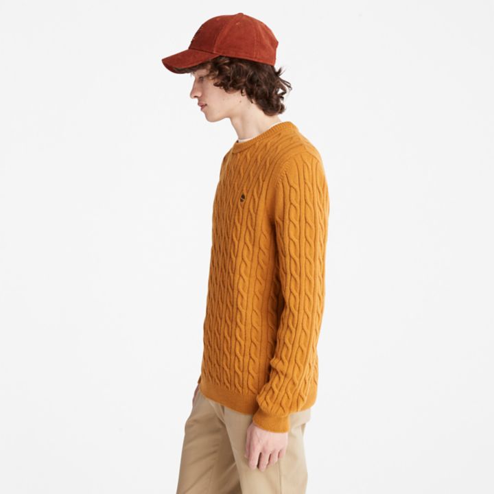 Suéter Phillips Brook de malha trançada para homem, na cor amarelo escuro.