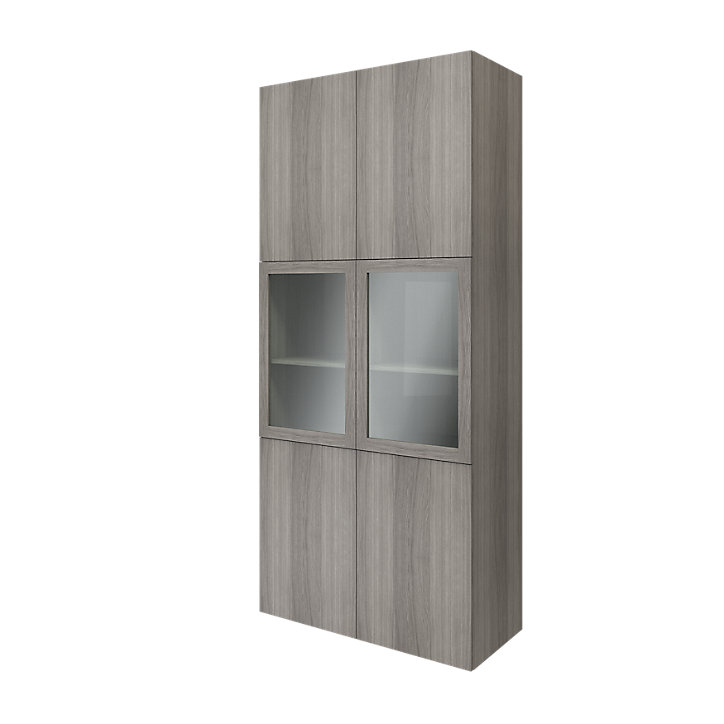 Bibliothèque effet chêne grisé avec 2 portes vitrées GoodHome Atomia H. 225 x L. 100 x P. 47 cm