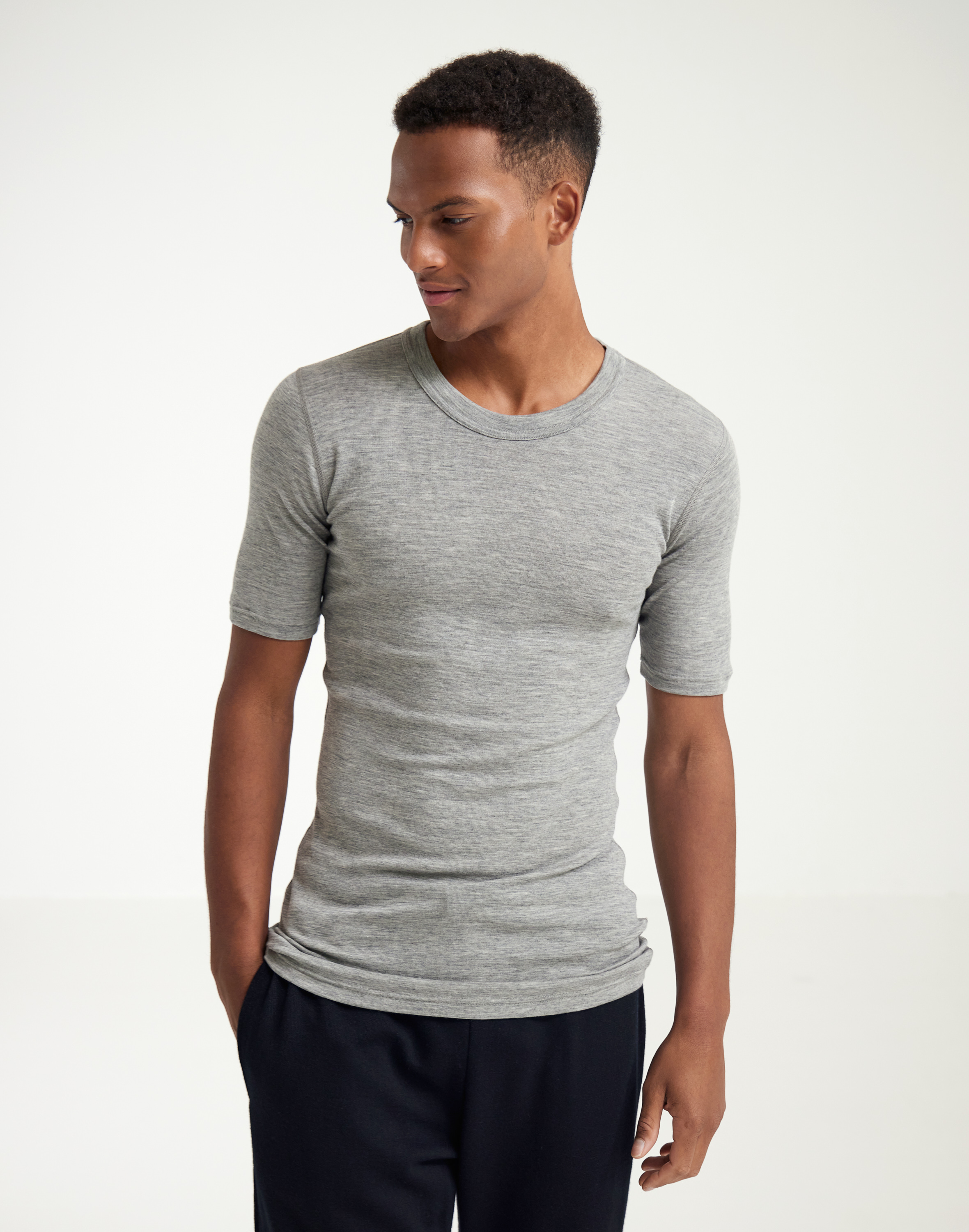 T-shirt in merinowol/zijde voor heren in Staal