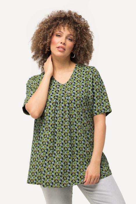 T-Shirt, Zierfalten, A-Linie, V-Ausschnitt, Halbarm
