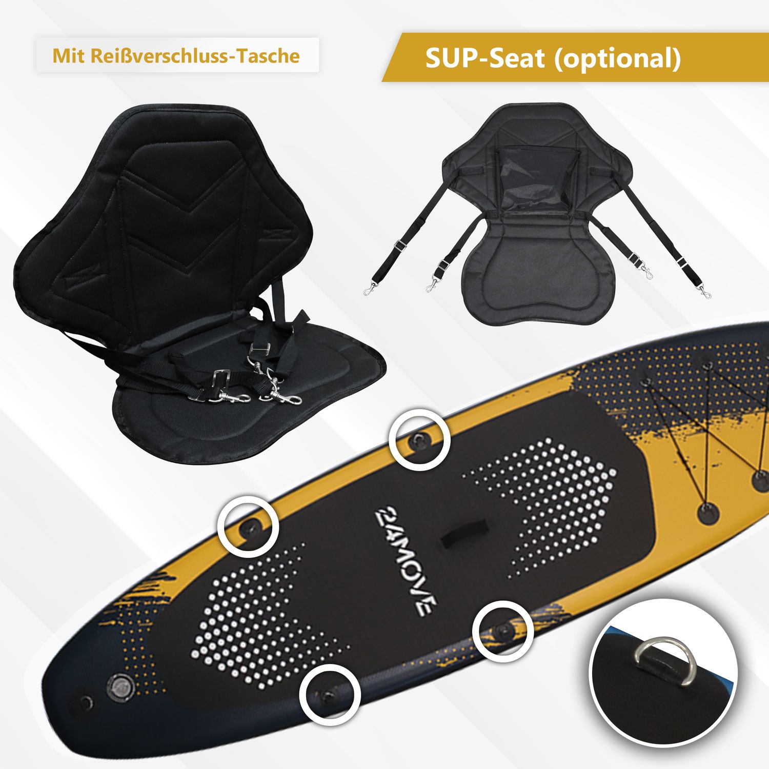 24MOVE® Standup Paddle Board SUP, inkl. umfangreichem Zubehör, Paddel und Hochdruckpumpe, SPECIAL FORCE, 366x80x15cm