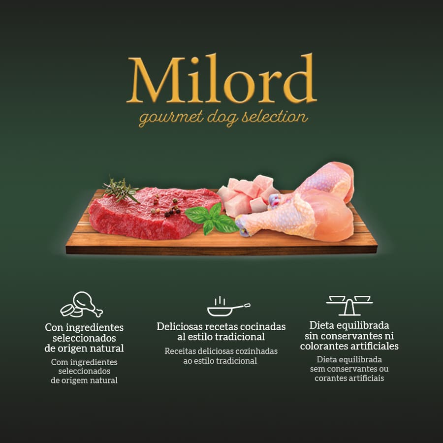 Sachês de Ração para Cães Milord Adult Homestyle Recipe em Gelatina com Frango e Carne - Pacote com Vários