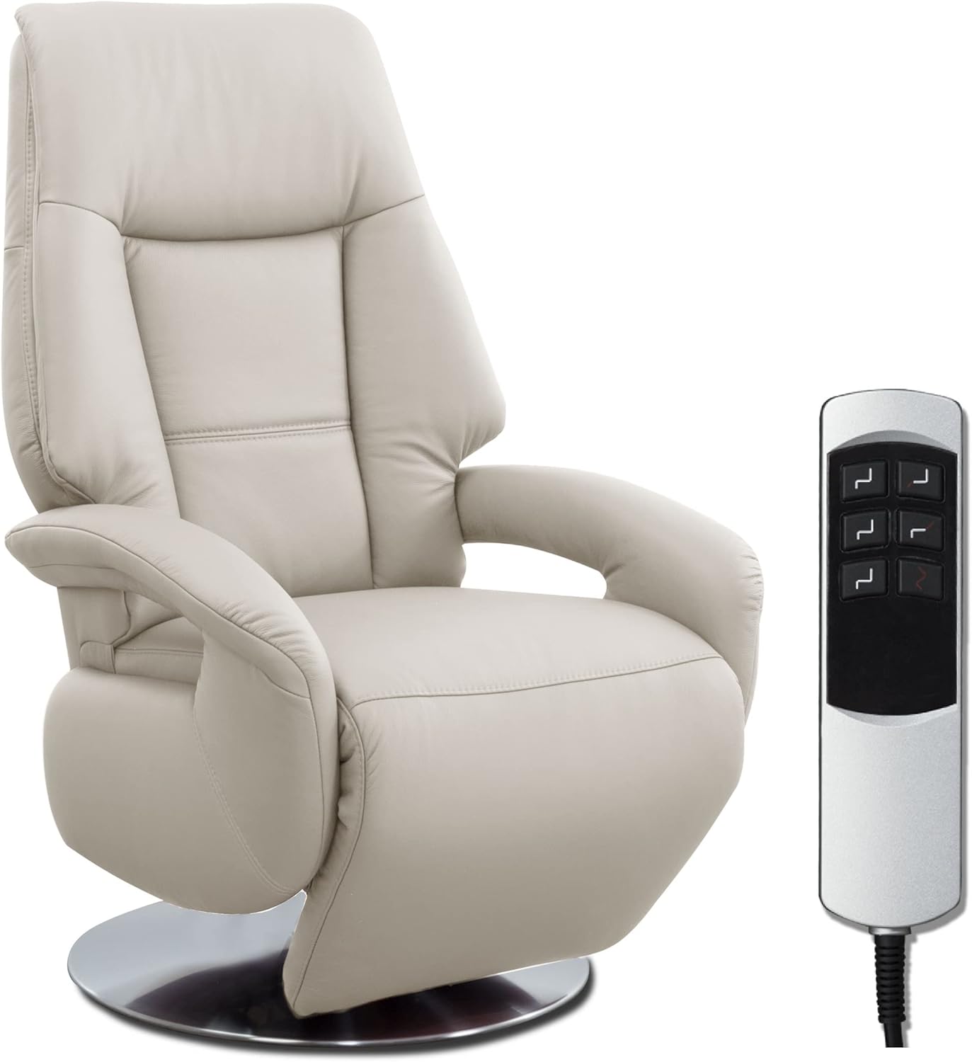 Cavadore Ledersessel Edinburgh / Fernsehsessel mit elektrisch verstellbarer Relaxfunktion / 2 E-Motoren / 74 x 114 x 77 / Echtleder: weiß