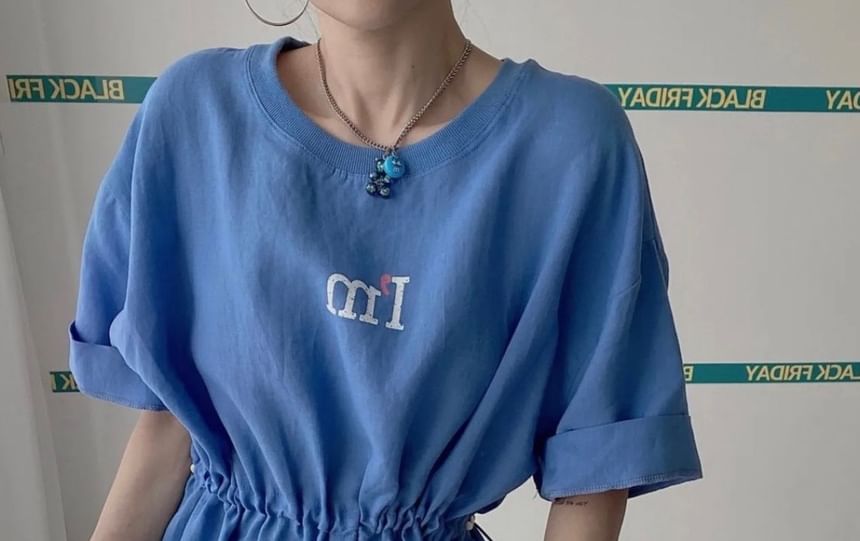 Coris - A-lijn T-shirtjurk met korte mouwen, trekkoord en split in de taille