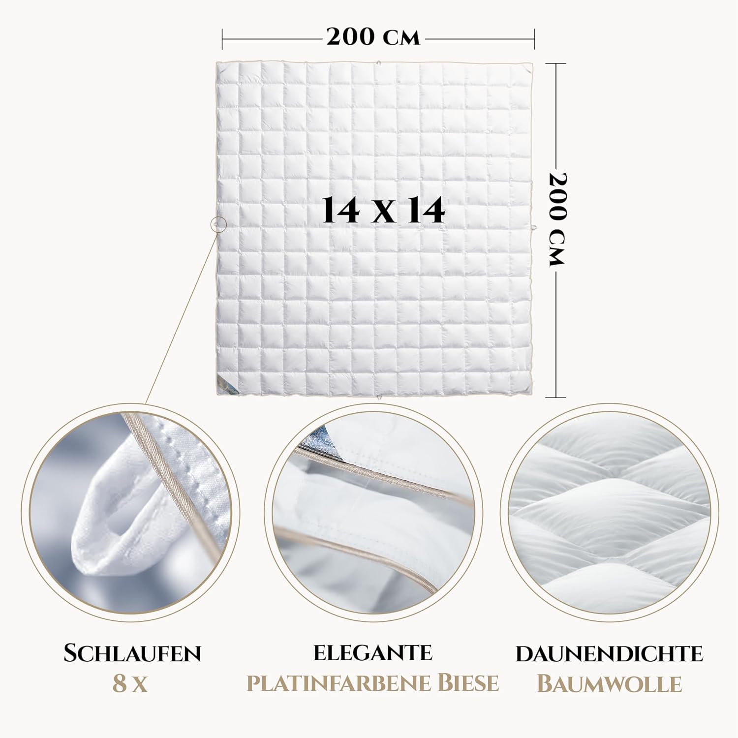Aura® Luxus Sommer Daunendecke 200x200 cm leicht | Deluxe 100% ungarische Gänsedaunen Klasse I | Baumwolle Oeko-TEX® Standard 100 | Allergikergeeignet Sommer Bettdecke