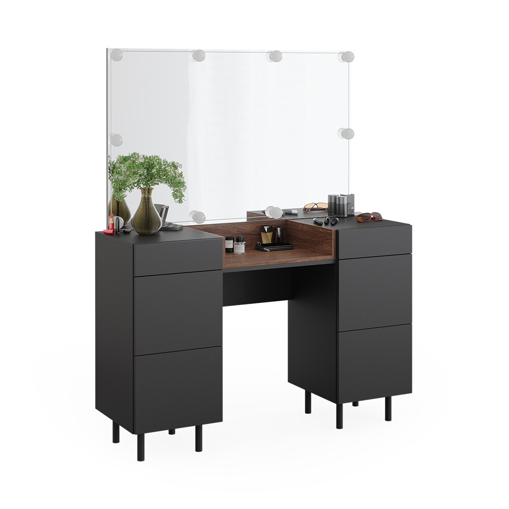 Vicco Schminktisch Anika mit Spiegel, LED-Lampen, 120 x 80 cm, Anthrazit Walnussbraun Schlafzimmer