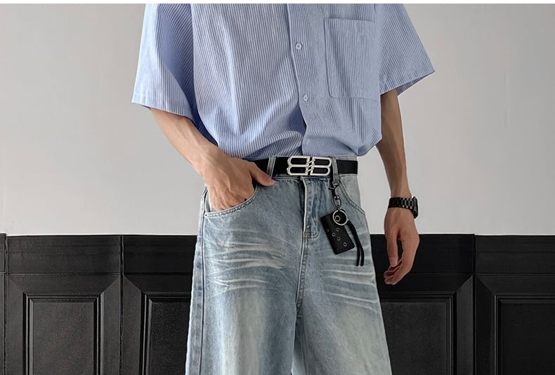 AXEN - Mid Rise Washed Wide Leg Jeans