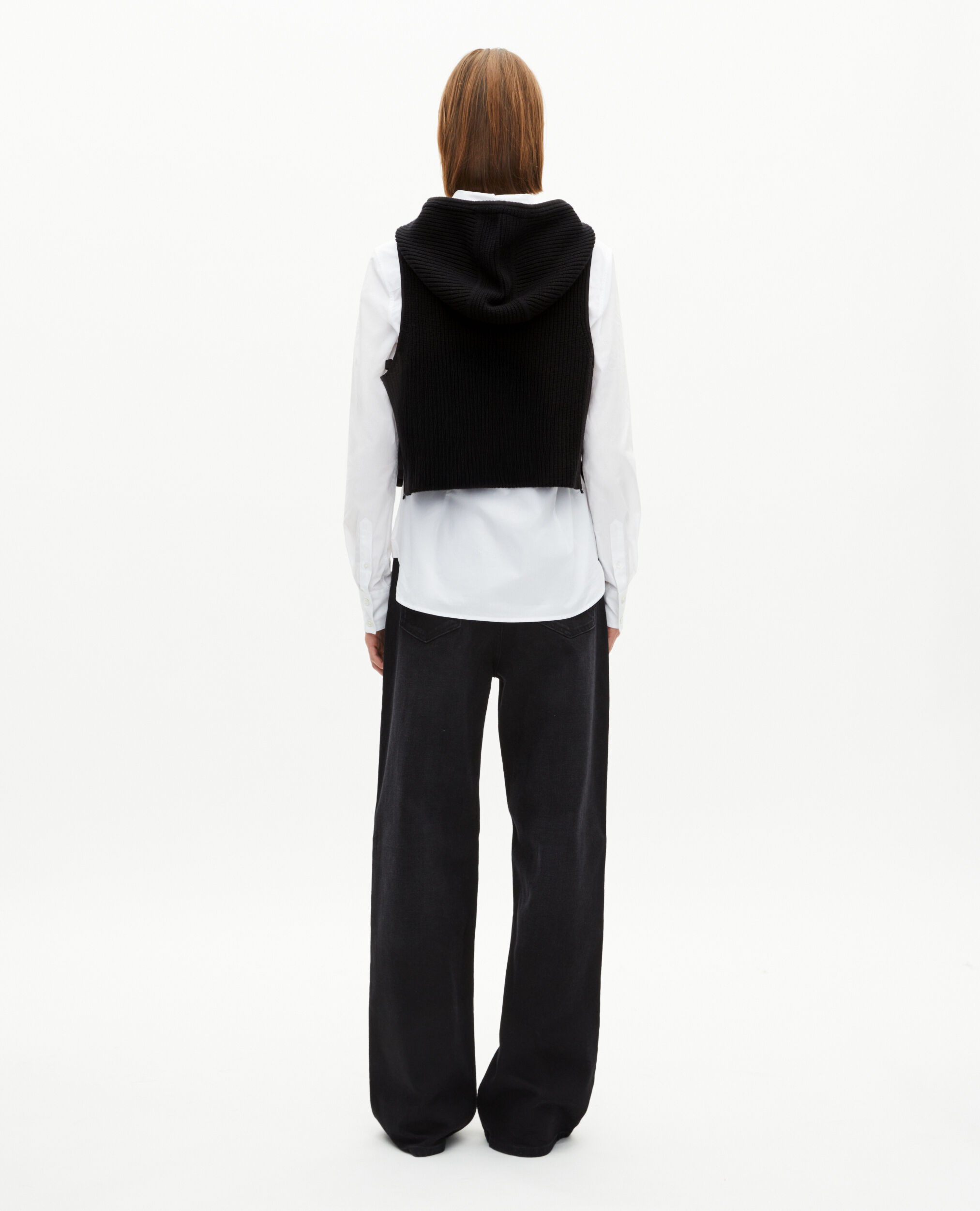 Pull sans manches en laine et coton noir