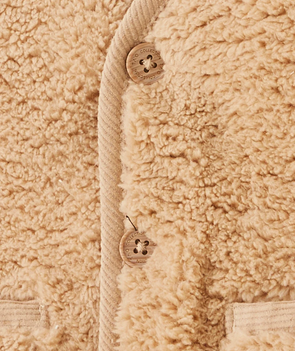 CARDIGAN SANS MANCHES BÉBÉ GARÇON À CARREAUX DOUBLÉ SHERPA