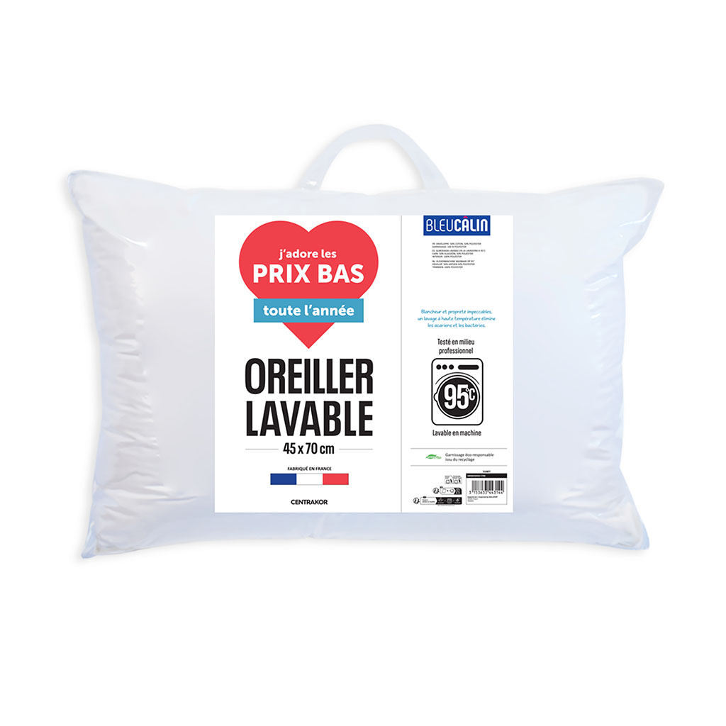 Oreiller rectangulaire lavable 95°C 45x70cm