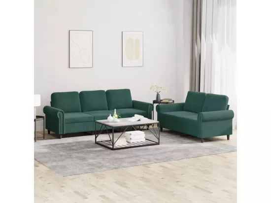 Ensemble de canapés 2 pcs avec coussins Vert foncé Velours
