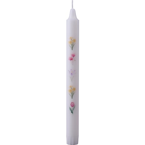 Påske stagelys 2,2x24 cm - hvid med blomster