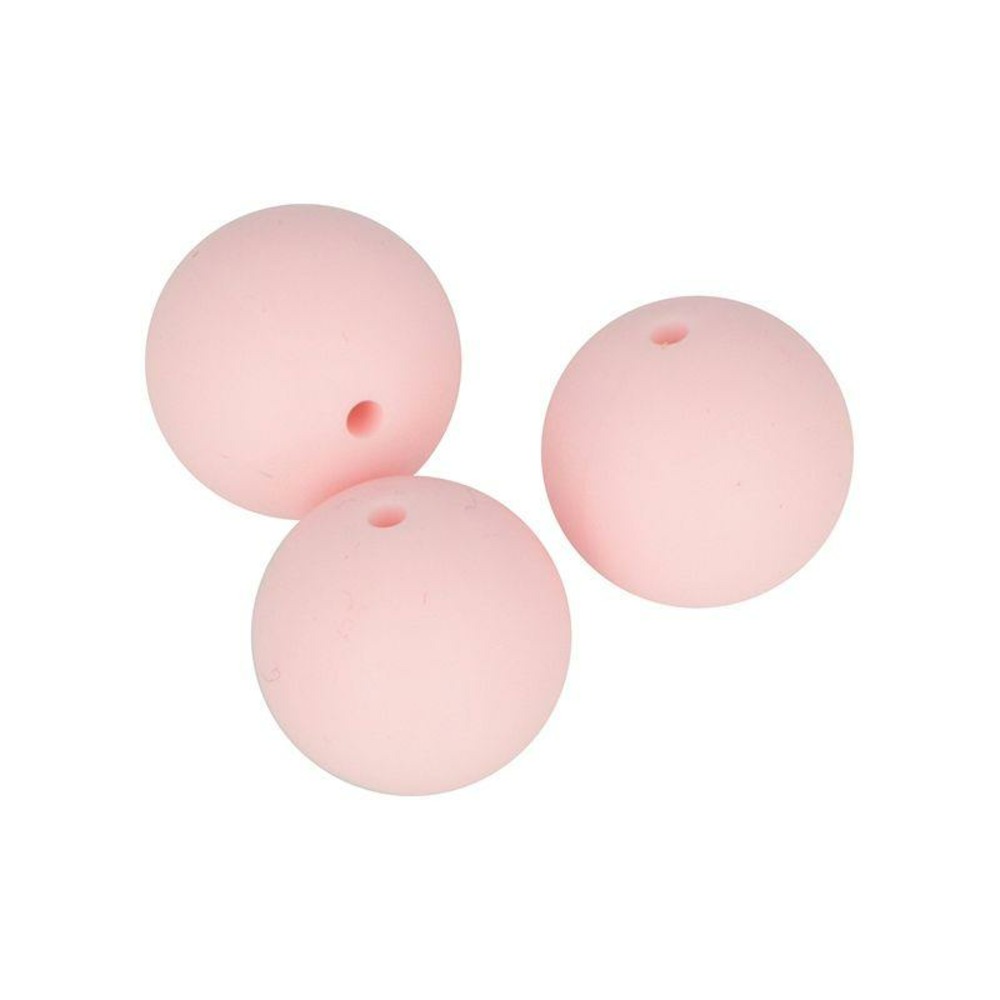 3 perles silicone rondes - 15 mm - rose poudré