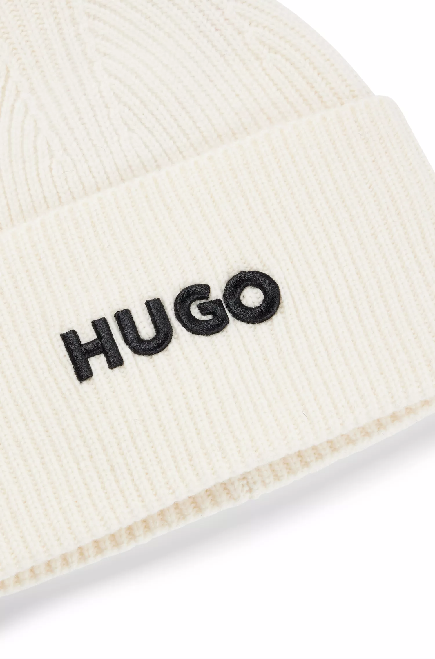 Gorro HUGO com logotipo vermelho bordado em mistura de lã virgem.