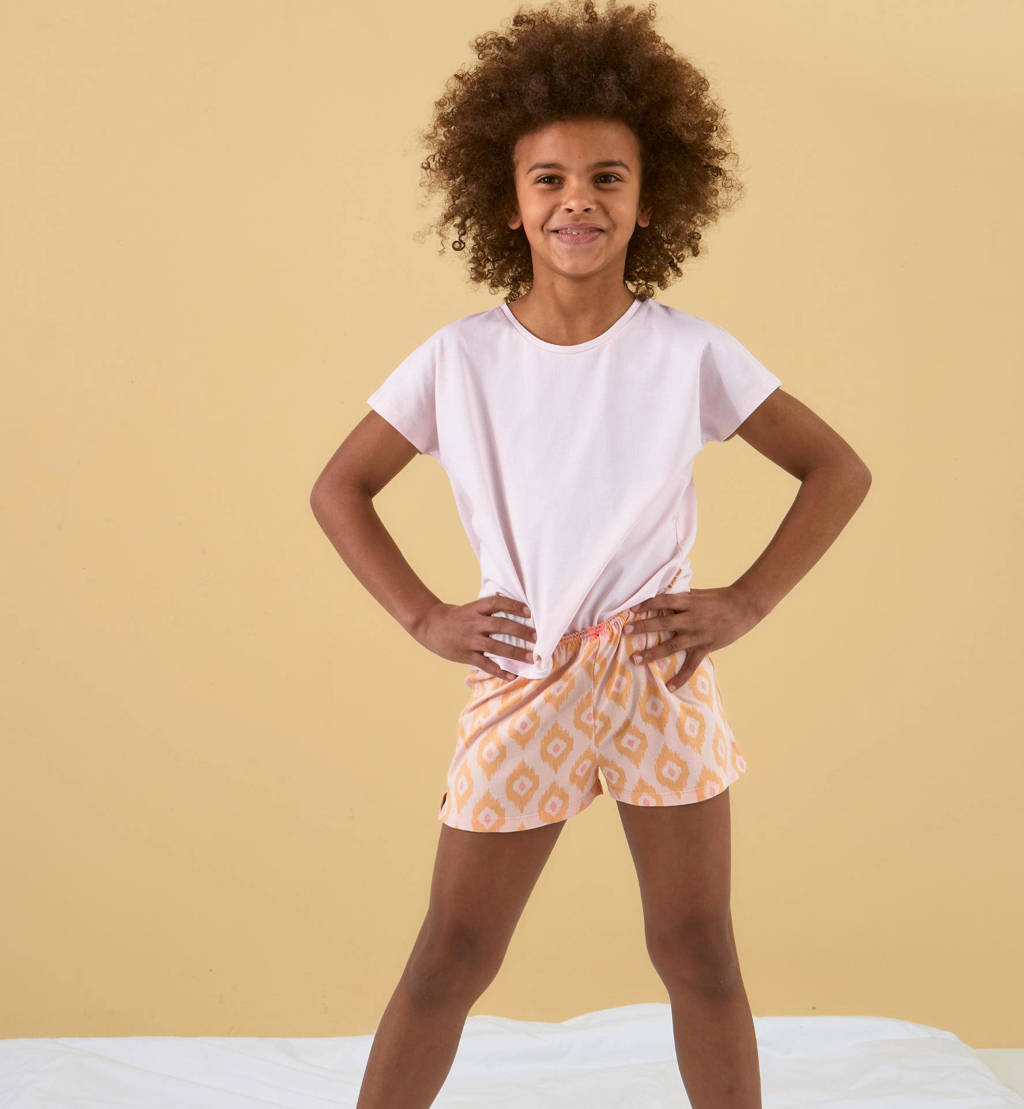 Little Label shortama met all over print roze/oranje