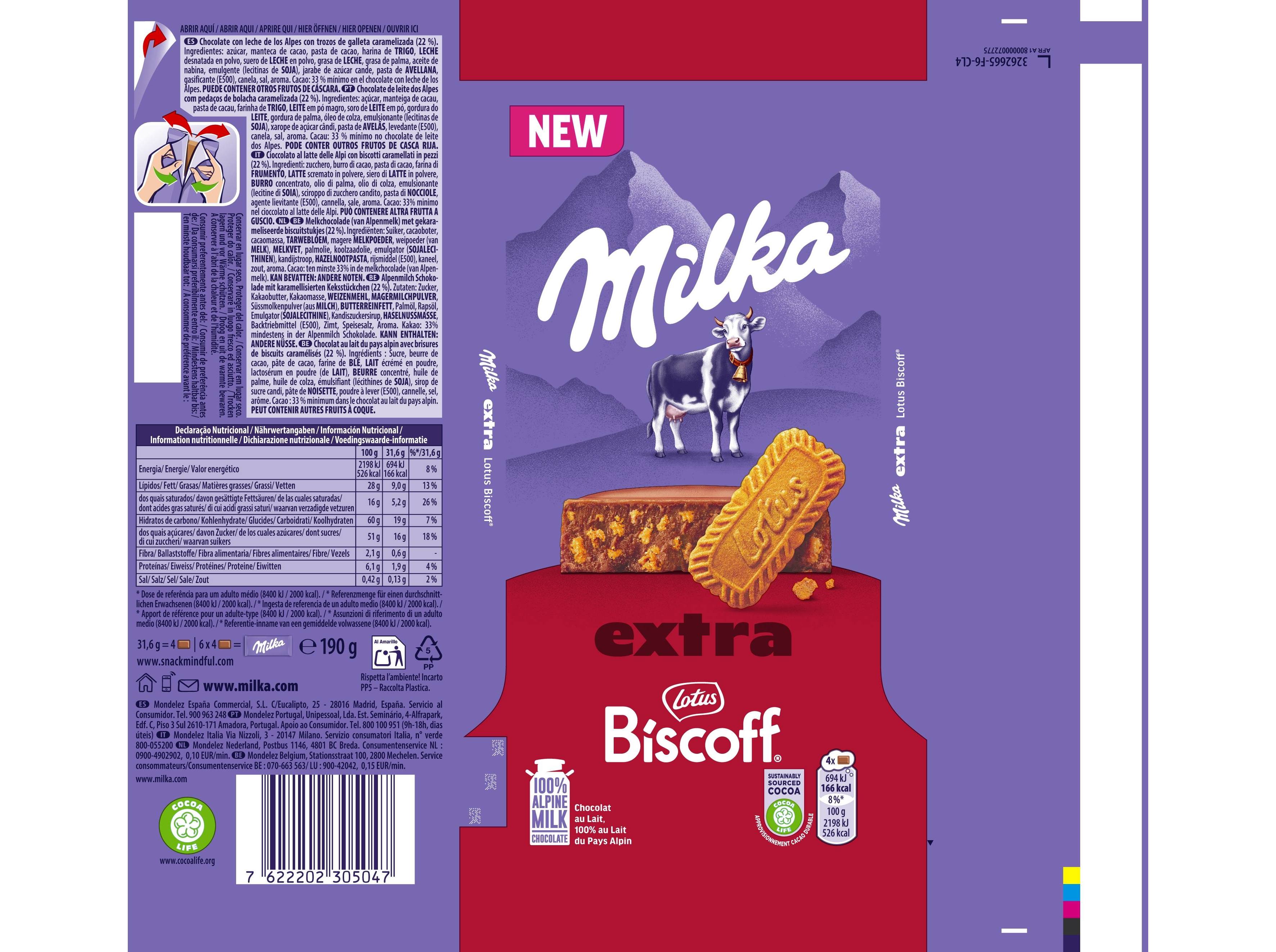 CHOCOLATE DE LEITE MILKA BISCOFF 190G