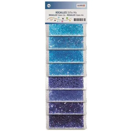 Glorex Rocailles Mix in blau, 40 g, 8 Farben einzeln gepackt
