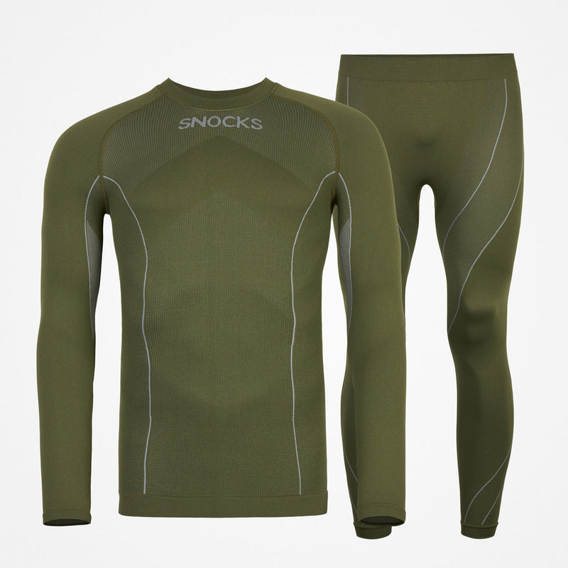 Thermounterwäsche Herren mit Daumenloch aus recyceltem Polyester Olive