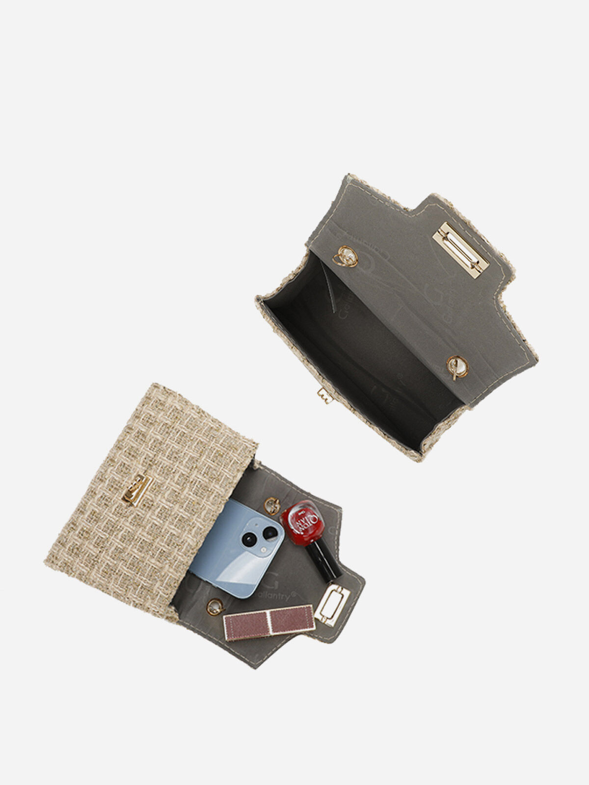 Petit sac en tweed à perles- Beige