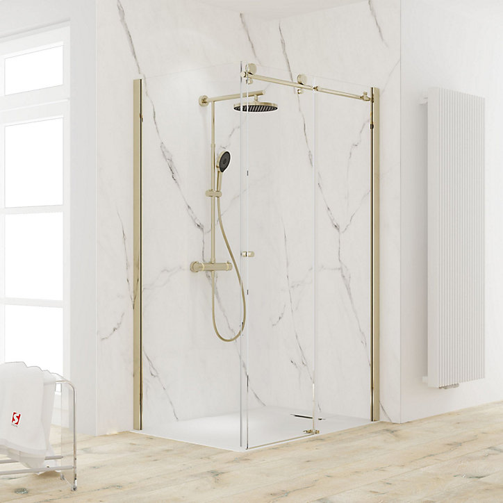 Porte de douche coulissante et paroi fixe 140+90x200 cm, doré, Schulte MasterClass