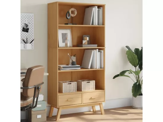 Bibliothèque à 4 niveaux OLDEN marron bois de pin massif