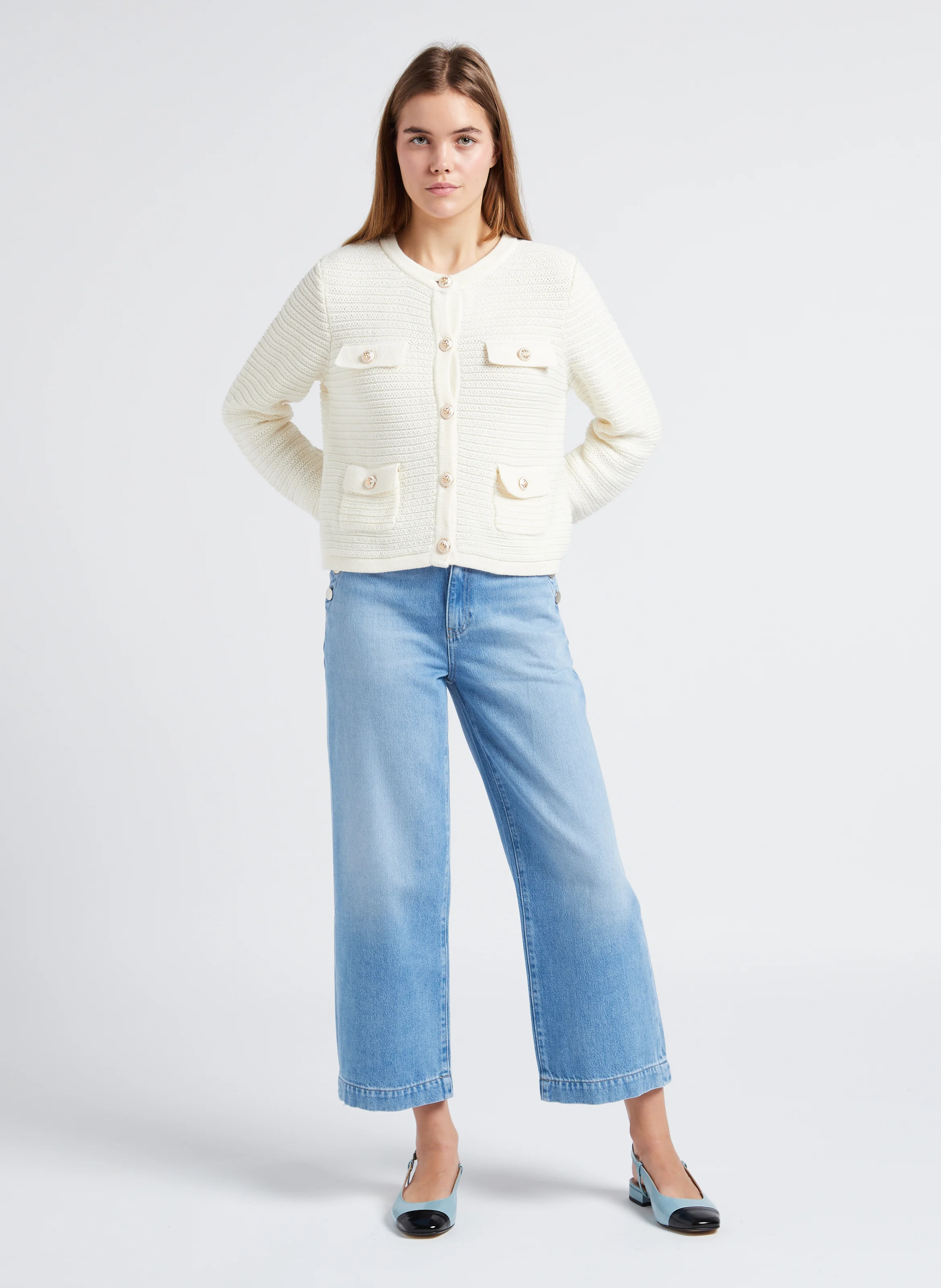 MOSS - Jean droit taille haute en coton mélangé | Jean Délavé