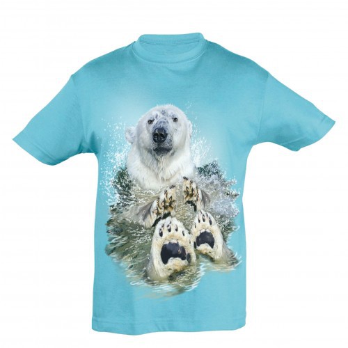 Camiseta infantil com estampa de urso polar azul-marinho