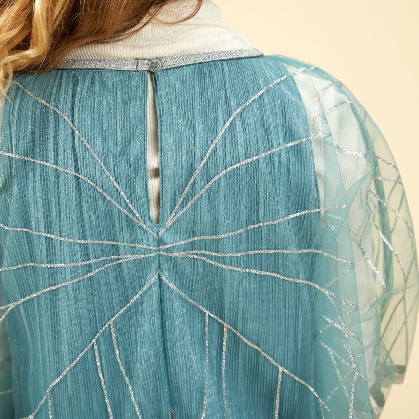 Robe plissée avec cape en tulle pour fille - Kaki